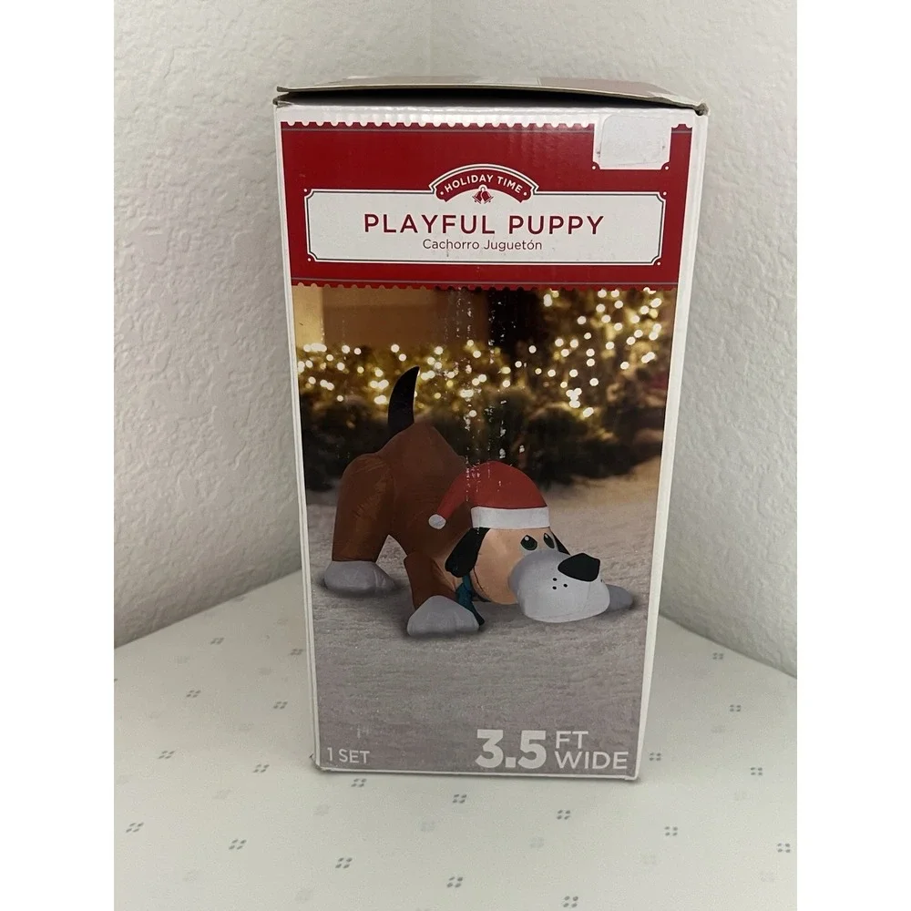 Holiday Time Playful Puppy Christmas Airblown Inflatable 3.5 FT Wide Lighted Dog